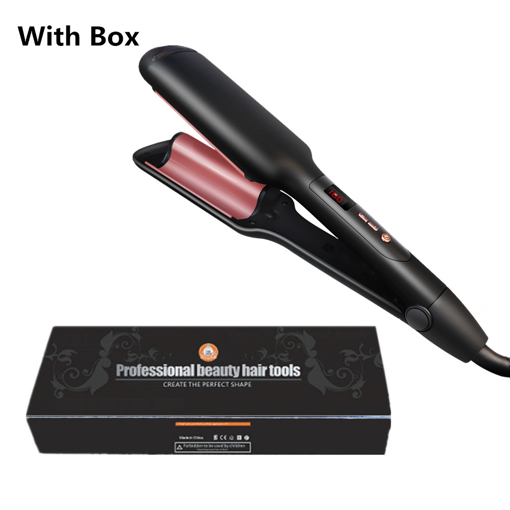 Curling Iron Ceramic Hair Curler Electric Curling Tongs Hair Tools Big Wave Hair Waver Crimpers Hair Crimping Iron: Black with Box / AU