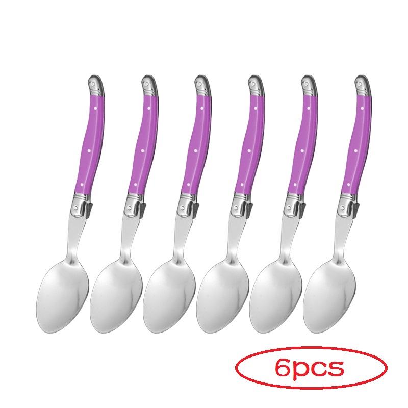 6pcs 8.5inch Stainless Steel Laguiole Dinner Spoon Big Large Tablespoon set Rainbow Handle Soup Scoop Multi Color Cutlery Cafe: 6 Purple spoon