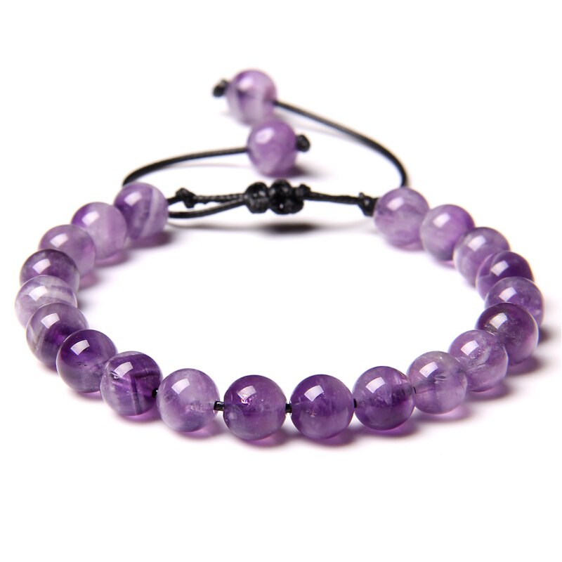 Women's purple natural stone bracelet Agates Amethysts beads Braided Bracelet Adjustable Rope length Mysterious: 7.Amethyst