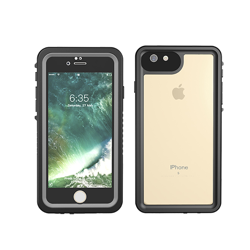 Voll versiegelte IP68 Wasserdichte Hülle für Apfel iPhone SE3, SE2, 7, 8 Plus, Unterwasser tauchen, draussen Sport, Anti-Abdeckung: Silizium / Schwarz