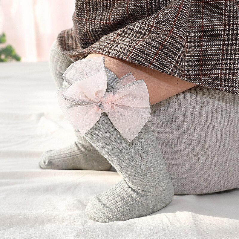 Baby Knee High Socks for Girls Lace Big Bow Socks Soft Cotton Autumn Winter Kids Long Socks