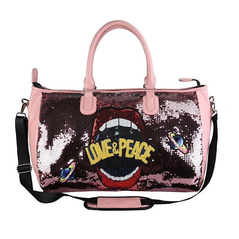 Mode Alle-Match Sequin Alfabet Sporttas Korte-Afstand Reistas Draagbare Sporttas Grote Capaciteit Duffel tas Vrouwen: Pink