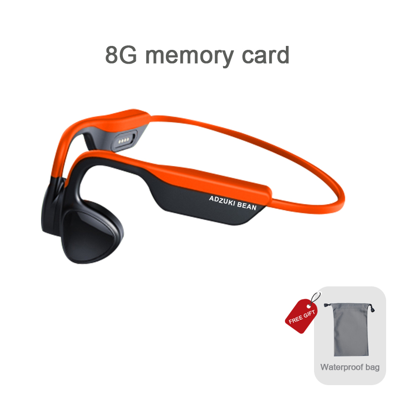 Bone Conduction Earphone Open Ear Waterproof True Bone Conduction Bluetooth Headphones Wireless Sport Headset: orange  8G card IPX8