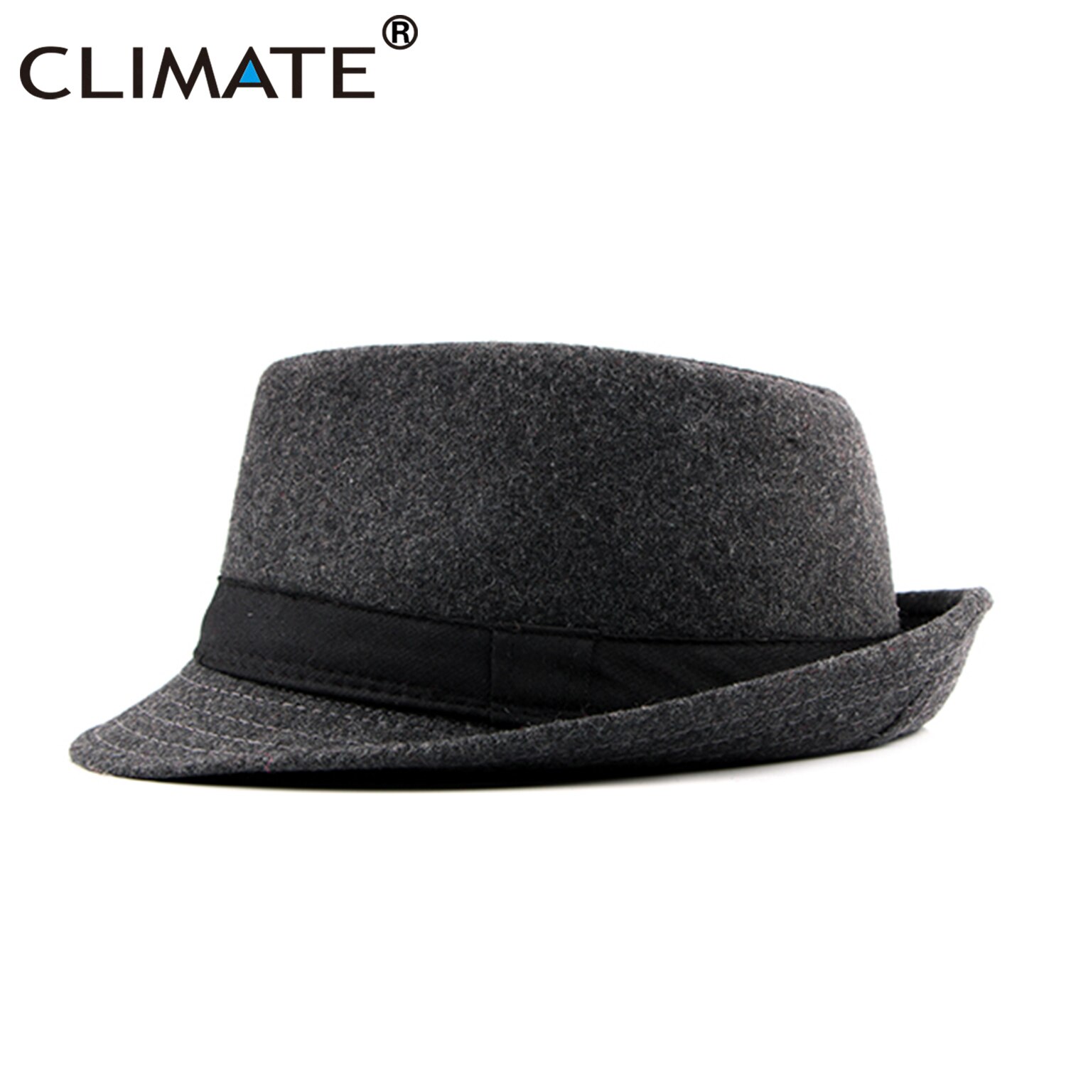 KLIMA Männer Jazz Hütte Gentry Fedora Warme Formalen Hütte für Mann Feste Winter Polyester Woll Filzhüte Kappe Schwarz Fedora Männer Hütte Kappe