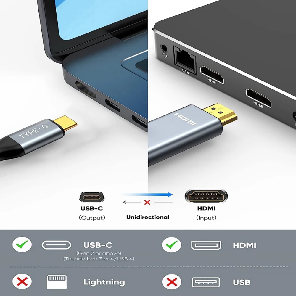 Type c naar HDMI-adapter 4K bij 60 Hz - USB C naar 4K Display-poortkabel Uitgebreid voor M1/M2 MacBook Dell XPS-laptops