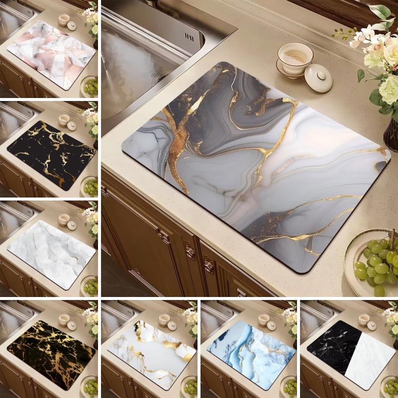 Moderne Marmor-Abtropfmatte, Kieselalgen-Schlammteppich für Küche, Badezimmer, rutschfeste Unterlage, Super saugfähige Abtropfpads für Zuhause, Couchtisch-Dekoration