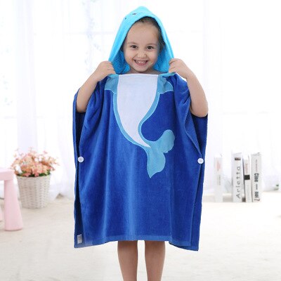 Kinderen Badjassen 0-6 Jaar Unisex Dolfijn Beachwear Baby Meisje Jongen Kleding Mantel Slaap Gewaden Hooded Roupa infantil Banho: Blue dolphin / 3T