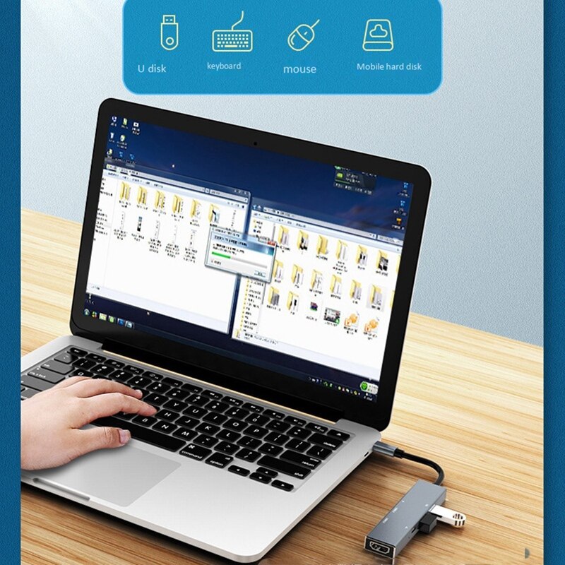 Type-C to HDMI 6 in 1 Expansion Dock USB C Hub Notebook Docking Station