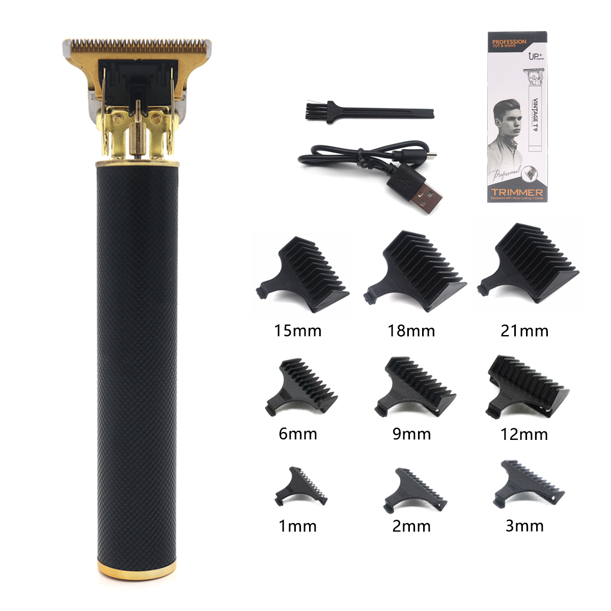 T9 Hair Trimmer Machine Metal Body Stainless Steel Blade Hair Clipper Beard Trimmer for Men Finishing Machine: Burgundy