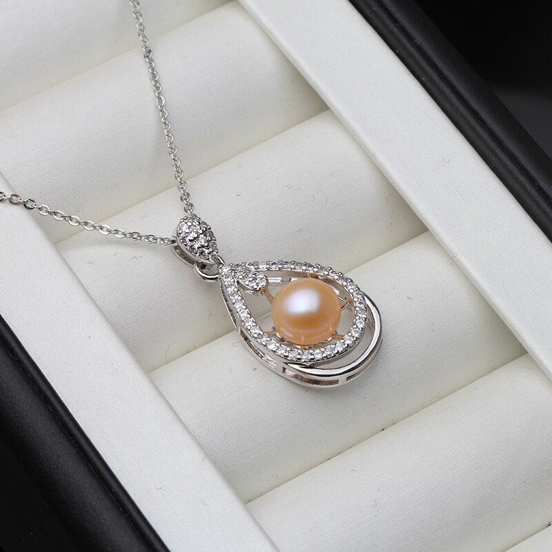 Collier à pendentif en argent Sterling pour femmes, collier de perles d'eau douce naturelles blanches à la , de mariée, 925: pink pearl pendant