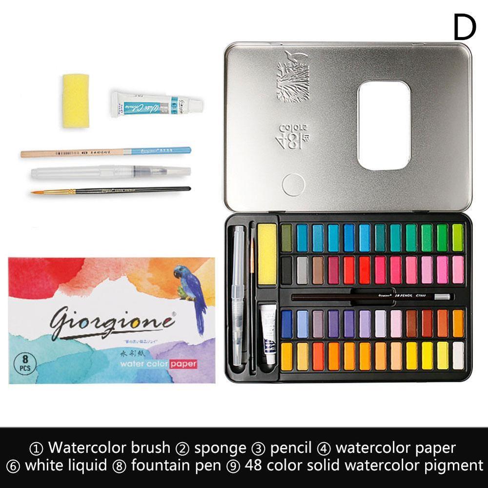 Juego de pintura de acuarela , sólido, 36/48 colores, conjunto de arte con pincel de agua, pigmento para pintar de acuarela: 4800 black