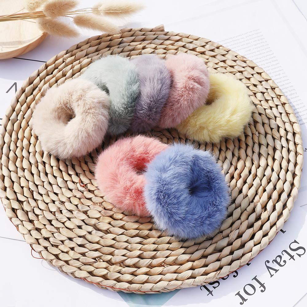 Temperament Colorful Furry Elastic Rubber Band Soft Plush Hair Rope For Women Girls Headwear Hair Accessories