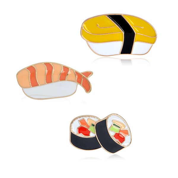Japanische Küche Sushi Mittagessen Rolle Lachs Brosche Emaille Stift Jacke Rucksack Tasche Reflektierende Stift Abzeichen freundlicher: einstellen