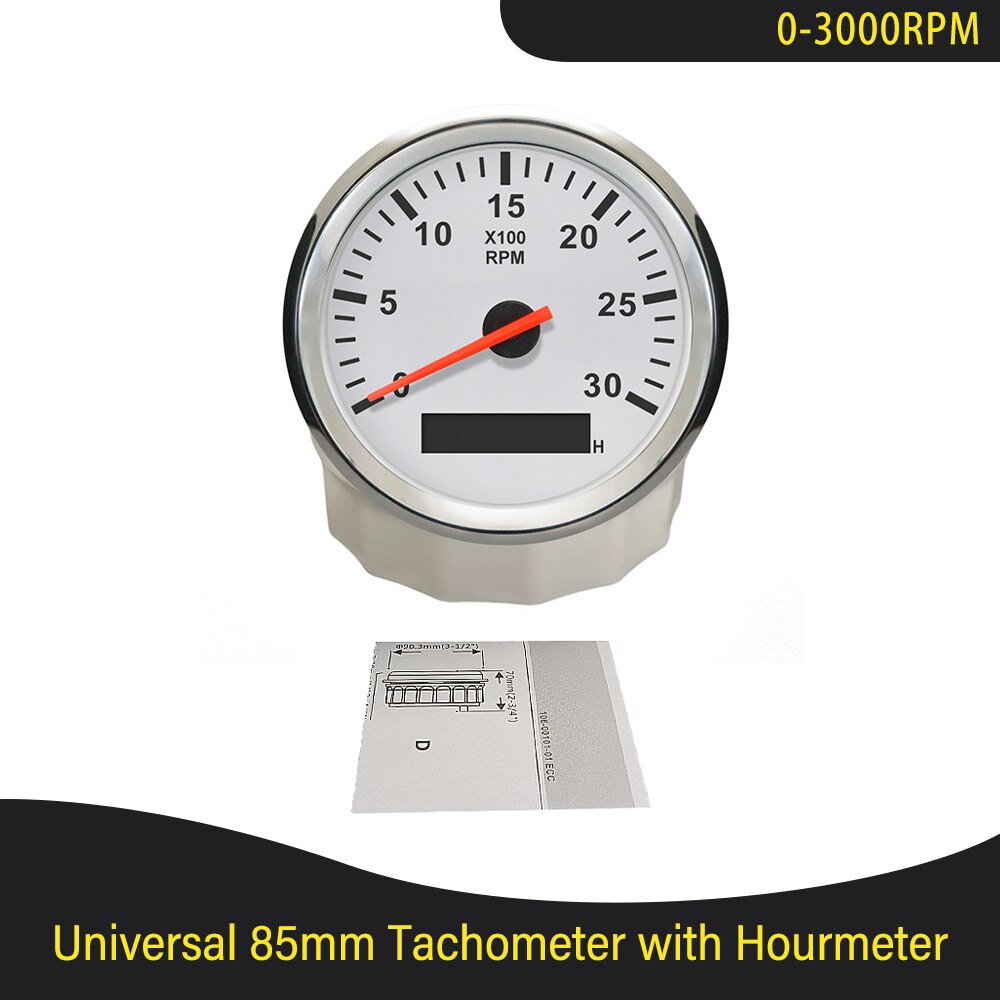 Universele 85Mm Auto Boot Tacho Sensor Marine Toerenteller Met Urenteller 3000 4000 6000 8000 Rpm Toerenteller 12V/24V Rode Backlight: 3K-WS