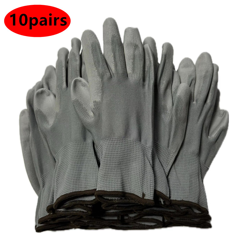 20 piezas/10 pares de guantes de poliuretano, guantes de trabajo de seguridad, guantes de reparación, guantes recubiertos de palma, suministros para carpinteros y reparadores: Gris / M