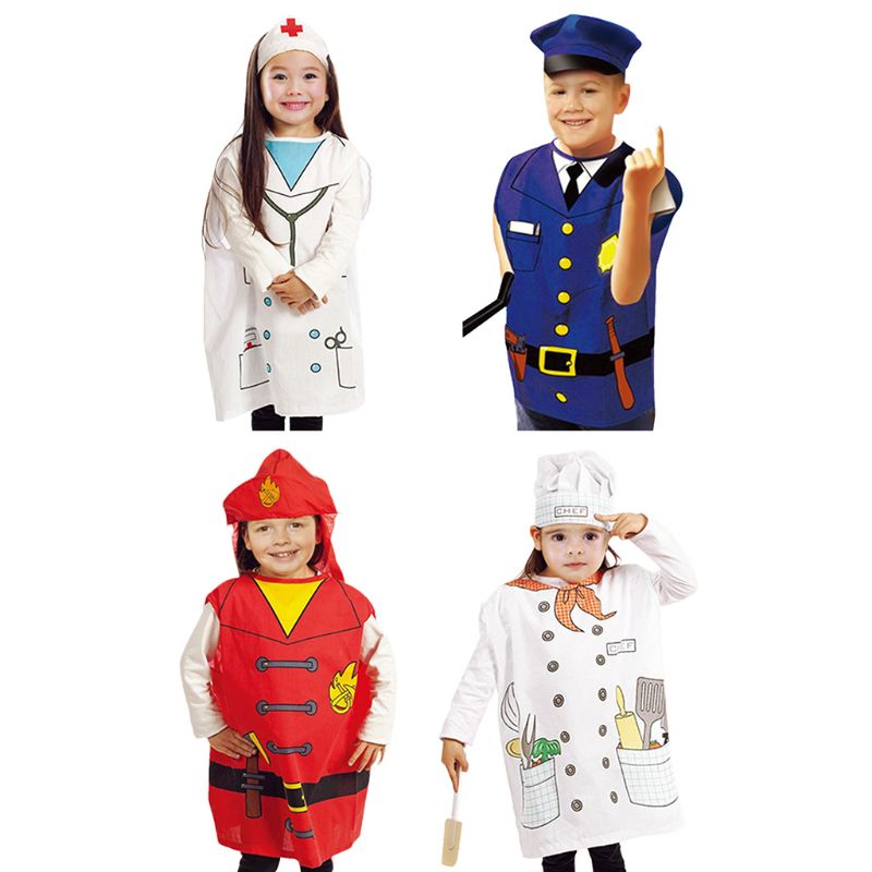 Kids Cosplay Career Costume Set Firefighter Policemen Nurse Chef Roleplay Outfit 23GD