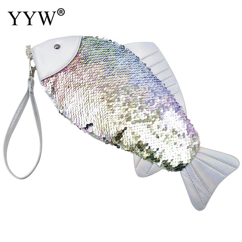 ! Special Sequin Fish Pattern Clutch Bag Purse Animal Shape Personality Clutch Purse PU Leather