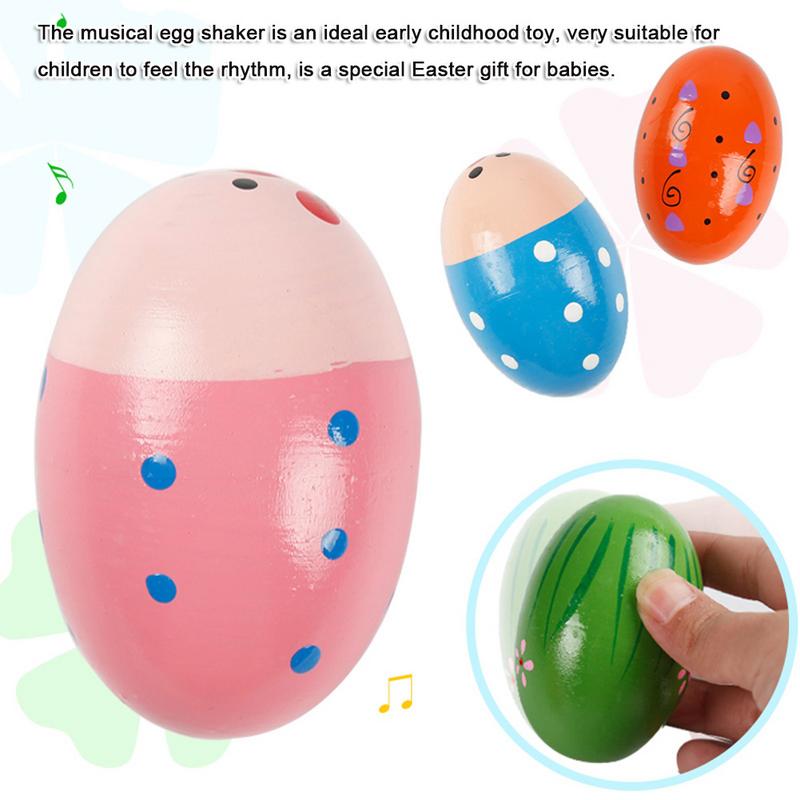 6 uds. Musical de percusión de madera de huevo, agitador de huevos de Maracas de Pascua-vibrador, juguetes para niños, instrumento Musical