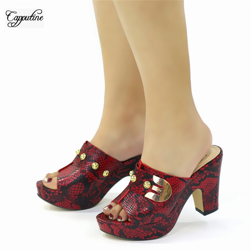 Aankomst Slippers Met Stenen Grijs Afrikaanse Hoge Hak Schoenen CR2121 Hak Hoogte 10Cm