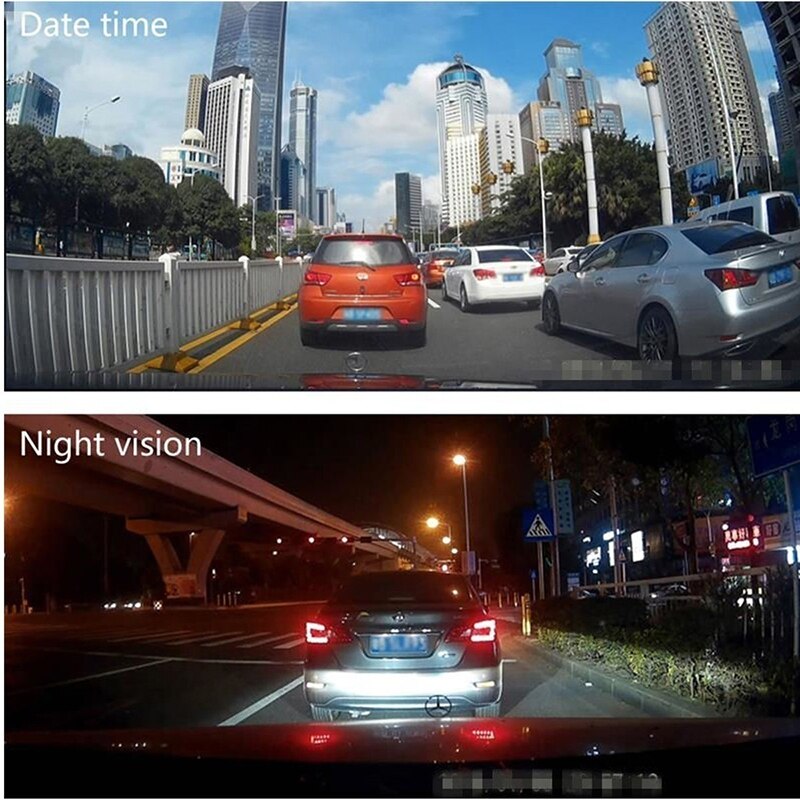4 tommer dash cam dobbelt linse bil dvr sikkerhedskamera fuld  hd 1080p nattesyn videooptager g-sensor bagudsigt parkeringsmonitor