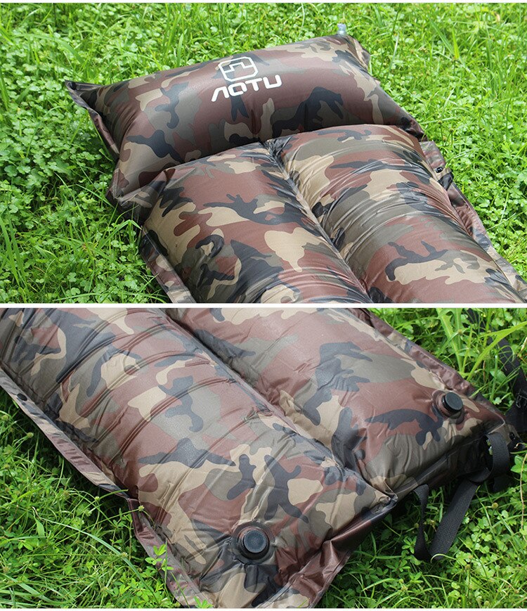 Automatisk oppustelig mat udendørs telt luftmadras campingmåtte med pude camouflage fugtisoleret sovepude