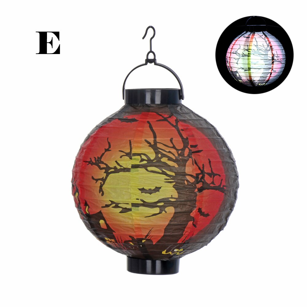 LED Halloween Paper Pumpkin Hanging Lantern DIY Party Decor Scary LED Lantern Home Decor Party Supplies: E