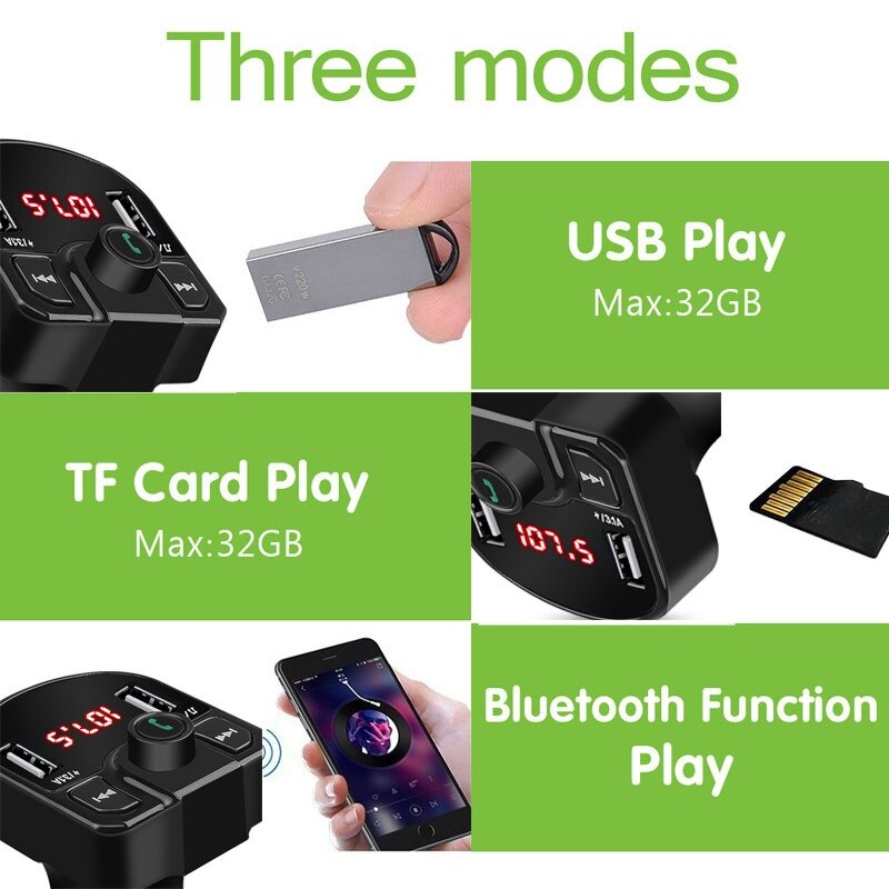Reproductor MP3 Bluetooth para coche, receptor inalámbrico manos libres, modulador, Cargador USB Dual para coche, Kit de coche 3.1A, transmisor FM, tarjeta TF, disco U