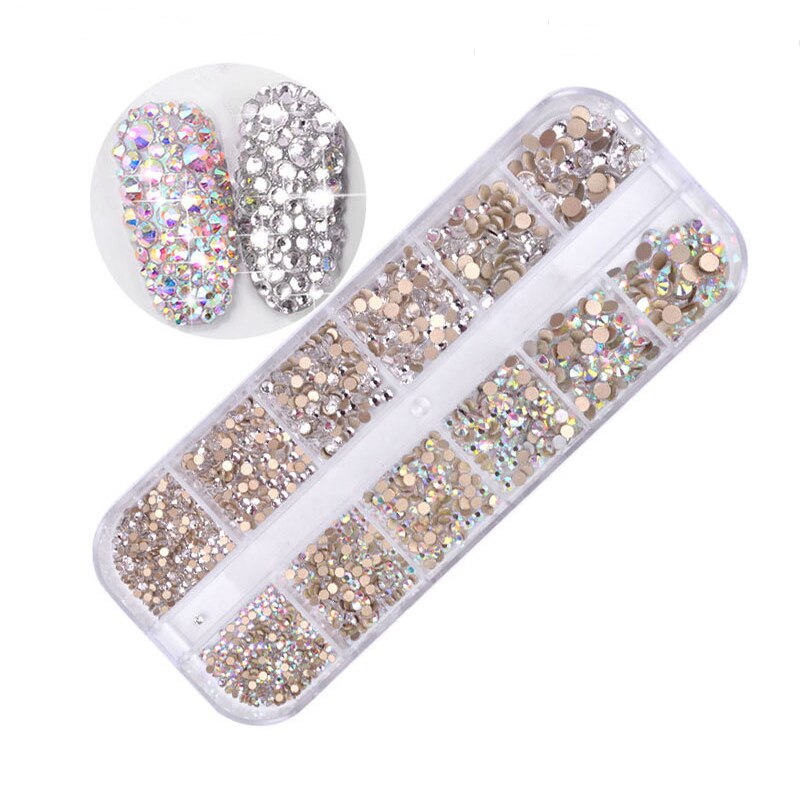 1 låda glitter naglar strass multi size flat-back ab kristaller stenar 3d berlocker diy tips nagelkonst dekorationer glänsande diamanter