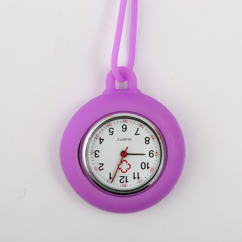 Lot de 10 montres de poche en Silicone à collier de corde créative, pour infirmières médecins hôpitaux étudiants robe à Quartz horloge suspendue: Purple
