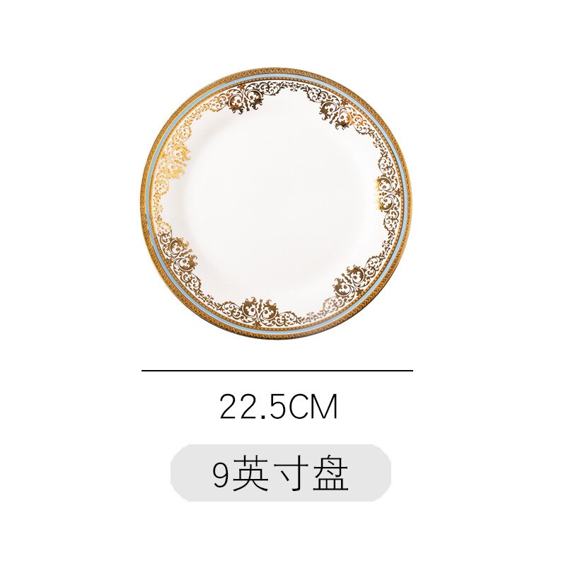 Vaisselle or bord assiette ensemble de luxe cuisine en céramique Restaurant placement nordique Style Steak Western pâtes assiettes Plates: 9 inch plate B