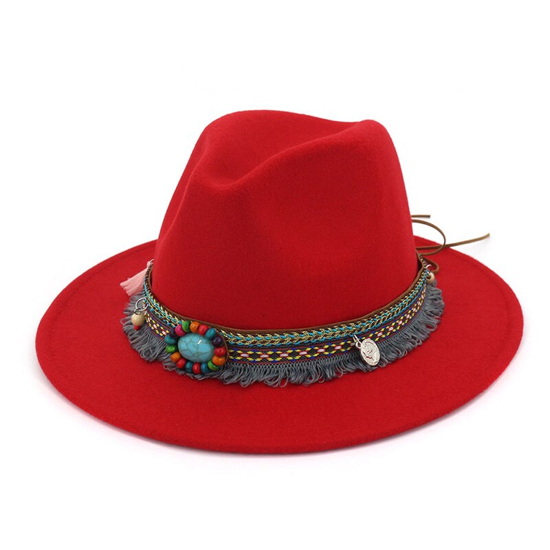 Women Jazz Caps Hats Bohemia Style Woolen Hats for Spring Summer Beach MC889: red