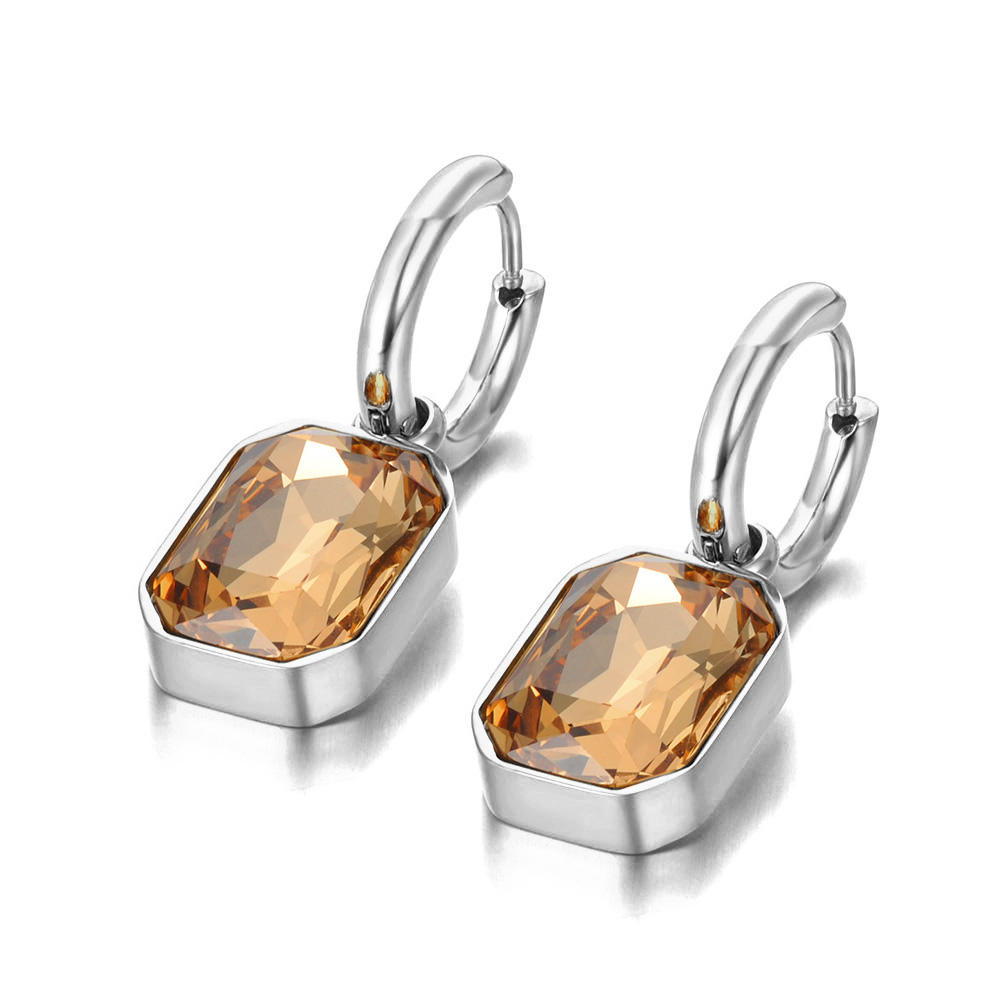 Lokaer-pendientes de aro cuadrados geométricos de acero inoxidable, aretes de cristal de circonia cúbica brillante, joyería para mujer,ьги E22115: Bañado en rodio de imitación