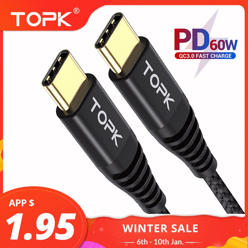 TOPK 1M 60W USB Typ C Kabel zu USB C Kabel für Samsung S10 Huawei Xiaomi Oneplus PD QC3.0 Schnelle Ladung Daten Kabel Typ-C Kabel