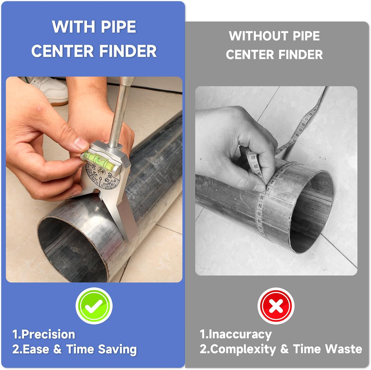 Pipe Center Finder Measure Pipe Diameter With Adjustable Dial Bubble Protractor 4" Y-Type Safety Pipe Marker Centering Head Tool