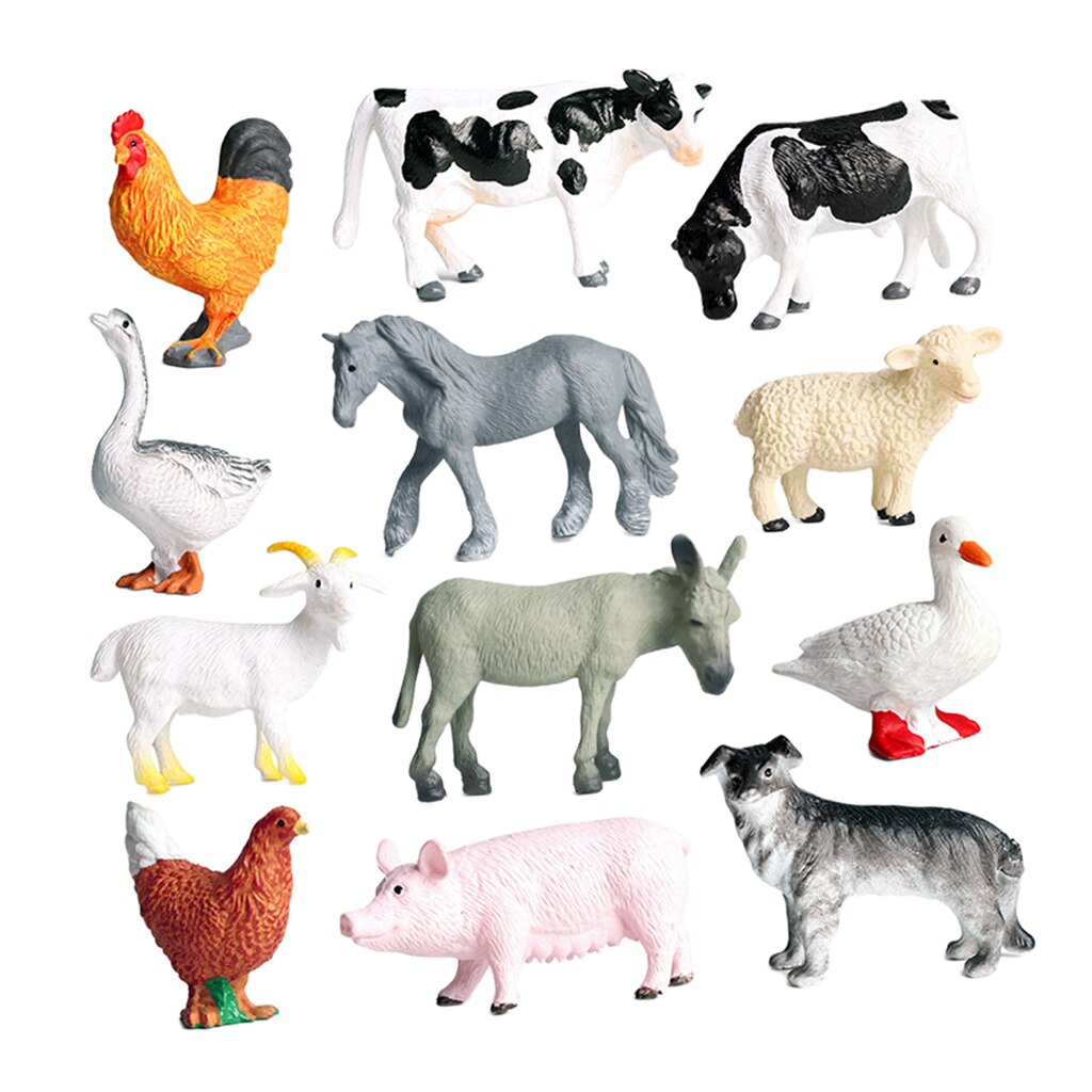 Simulation 12 Pieces Farm Animasl Model Set Cow Duck Goose Educational Toys