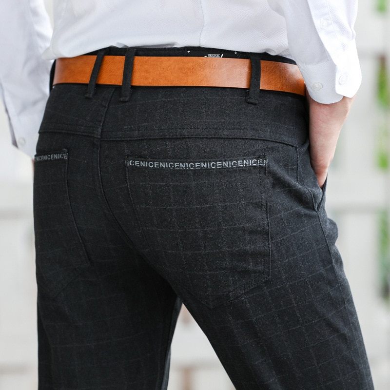 Icpans jakkesætsbukser til mænd klassiske lige længde formel stretch plaid kjole bukser mænd slim fit jakkesæt bukser til mænd jakkesæt bukser