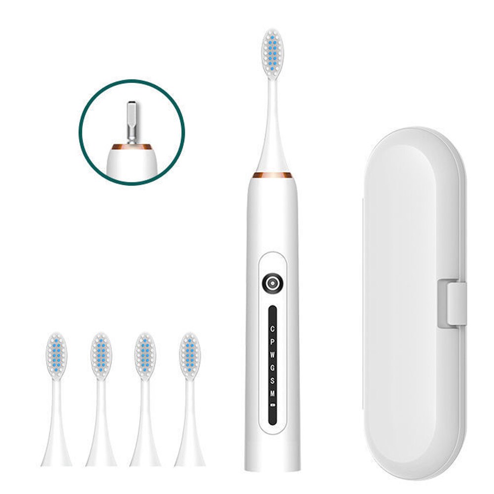 Electric Toothbrush Tooth Brush USB Rechargeable Adult Waterproof Ultrasonic Automatic 6 Mode With Travel Case: Package E