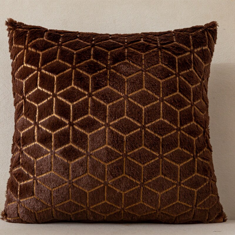 Funda de cojín de felpa, cubierta de almohada de Color sólido, productos textiles para el hogar, cómodos y geométricos, respetuosos con la piel: coffee