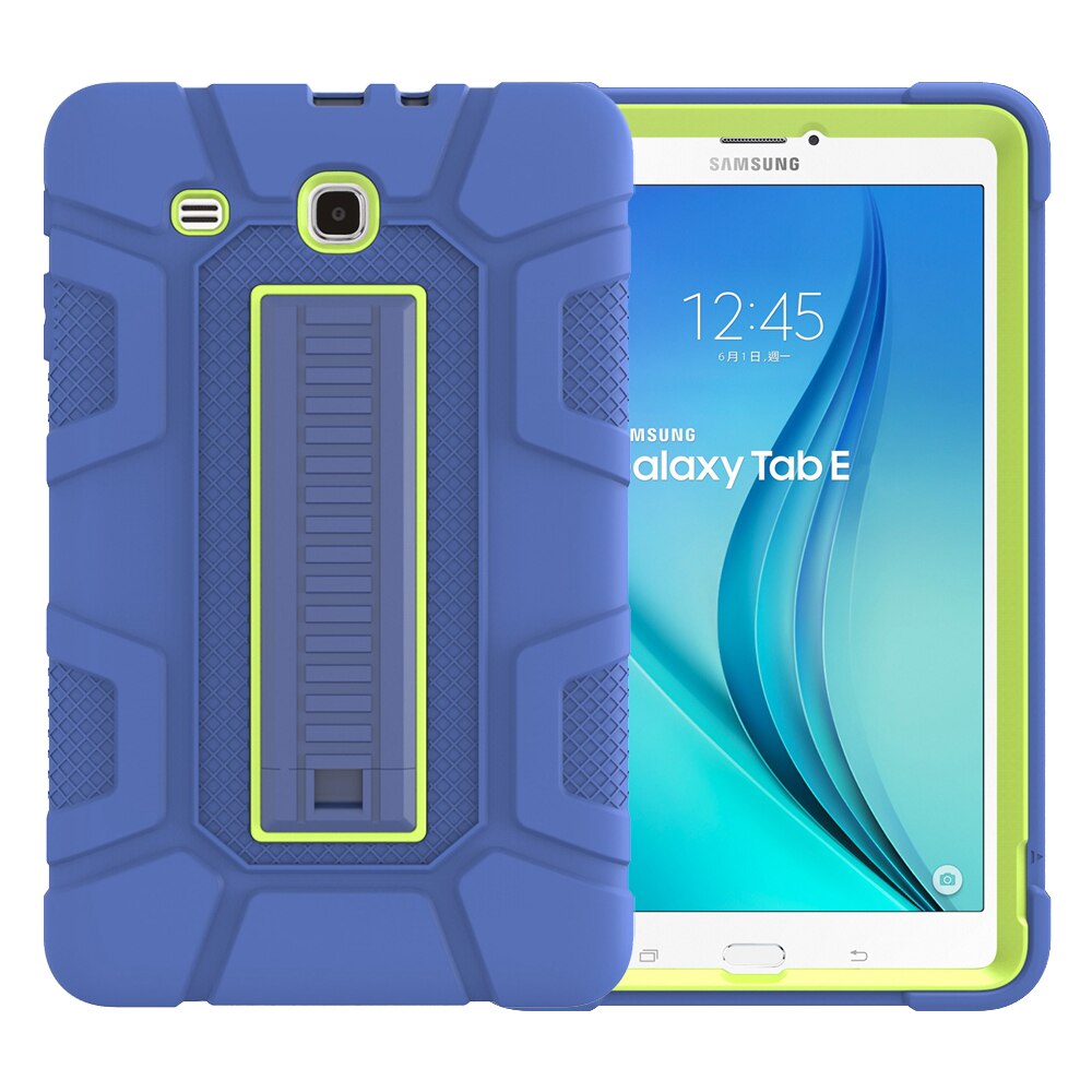Voor Samsung Galaxy Tab E 9.6 inch T560 T561 Case Kinderen Veilig PC Silicon Hybrid Anti-fall Shockproof Stand tablet Cover: Navy Blue - Olivine