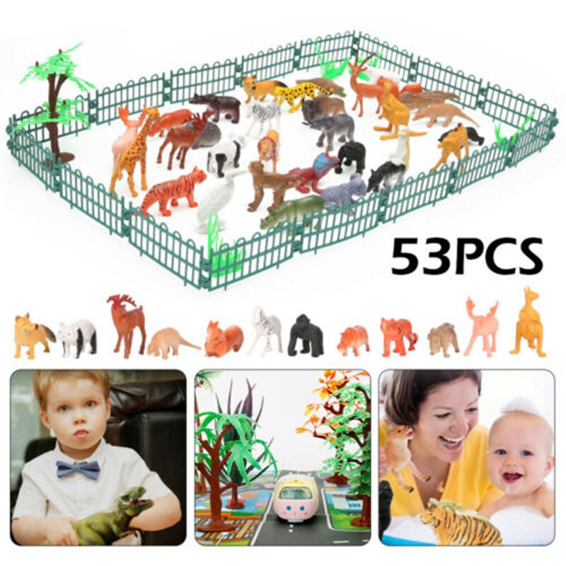53 Stks/set Mini Plastic Wildlife Zoo Yard Dieren Model Figuur Kinderen Speelgoed Spelen