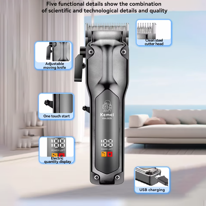Kemei-2629 Professionele Heren Tondeuse Kapper Verstelbare Tondeuse Tondeuse LCD Baard Trimmen Kit