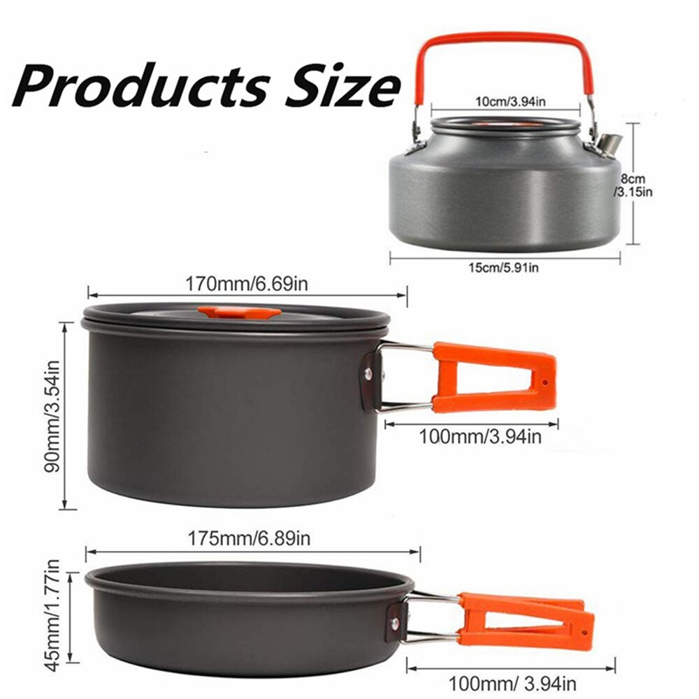 Hiker's camping cooker, 3 pieces/set of frying pan, kettle, boiling pan, aluminum portable folding camping pan mess kit