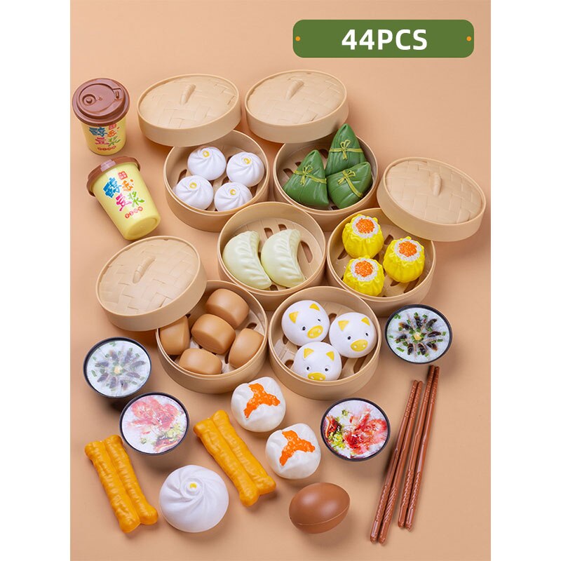 Simulation Plastic Foods Cookware Pot Pan Children Kitchen Toys Stickers Pretend Play Miniature Play Food For Girls Doll Food: 44pcs