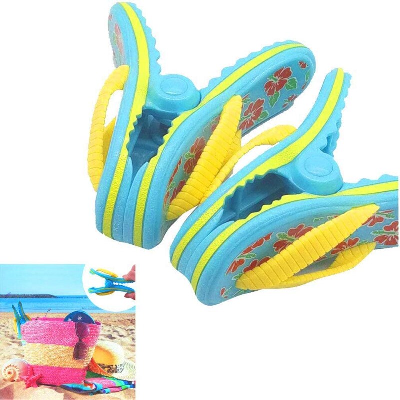 4 Pack Strandlaken Clips Plastic, Leuke Slippers Zonnebank Strand Haringen, Grote Sized Wasserij Pinnen Voor , strand, Zwembad
