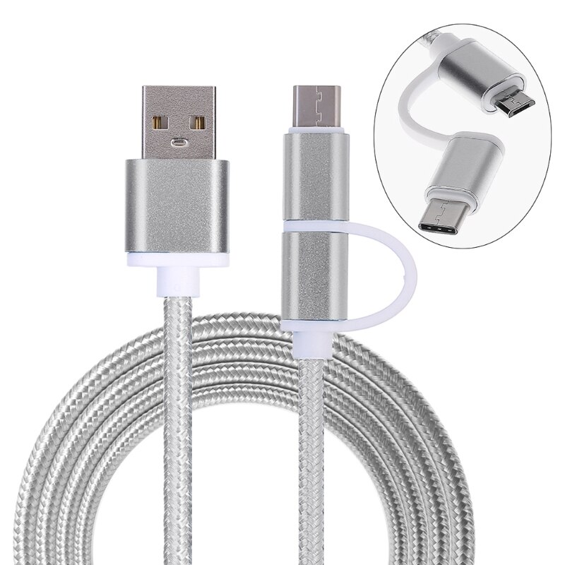 Cable de alimentación 2 en 1 USB 2,0 macho a USB 3,1 tipo C/Micro USB Weave transferencia de datos-Adaptador de PC: Verde