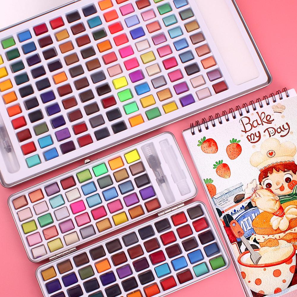 Juego de pinceles de acuarelas para principiantes, pincel portátil de hasta 120 colores, suministros de arte para dibujo