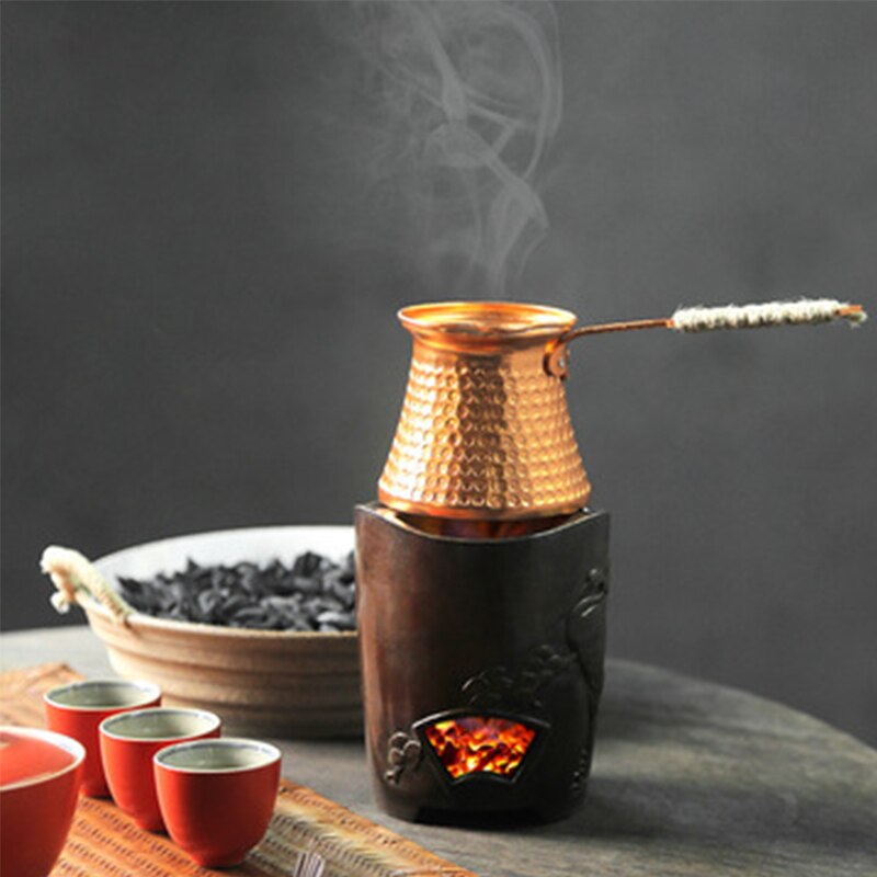 Service à thé turc à Long manche de 200ml, théière chauffante à flamme nue, théière à charbon de bois rôti, théière manuelle en cuivre, 1 pièce