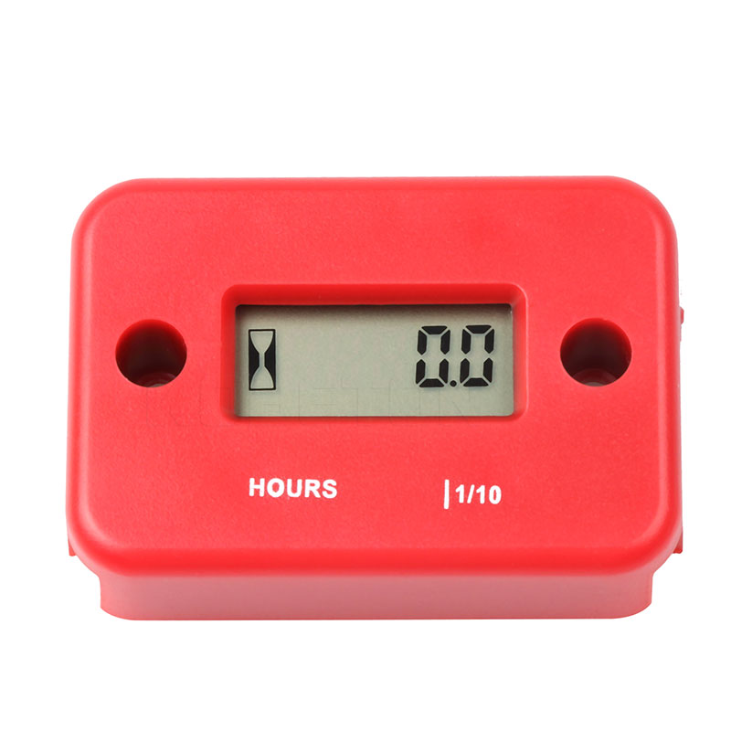 Waterproof Inductive Digital Hour Meter LCD Display for Bike Motorcycle ATV Snowmobile Marine Boat Ski Dirt Gas Engine: Red