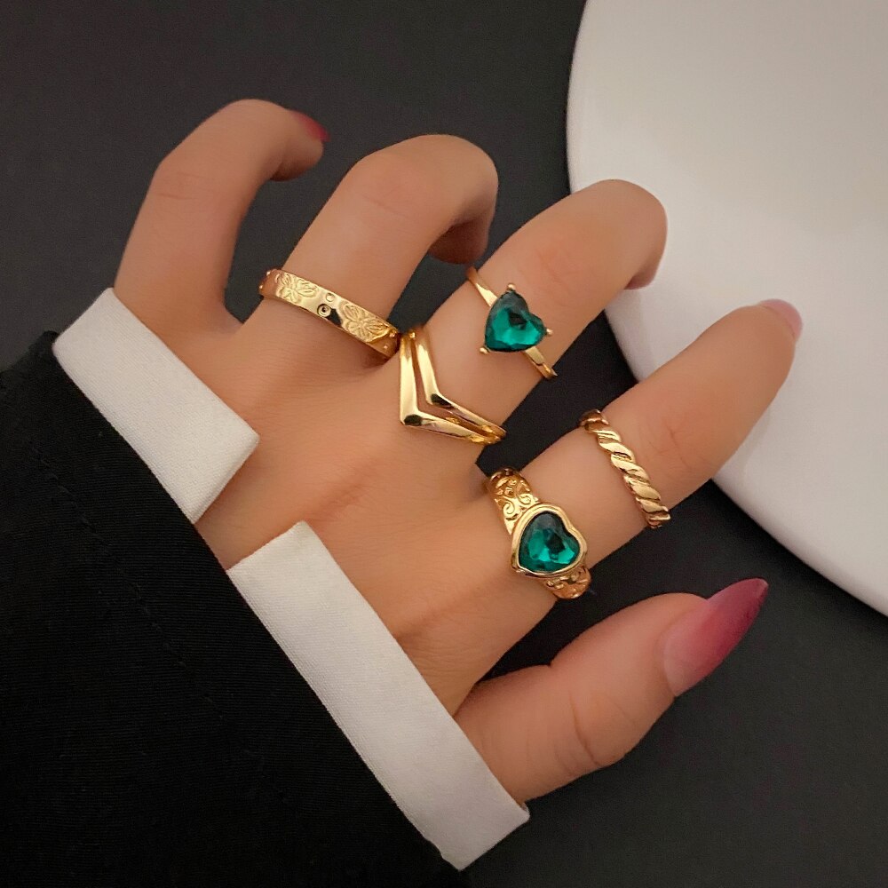 Ifmia 2022 Bohemian Vlinder Gouden Ringen Vrouw Shiny Crystal Stone Heart Geometrische Boho Sieraden Sets Voor Vrouwen Sieraden: IF31714478
