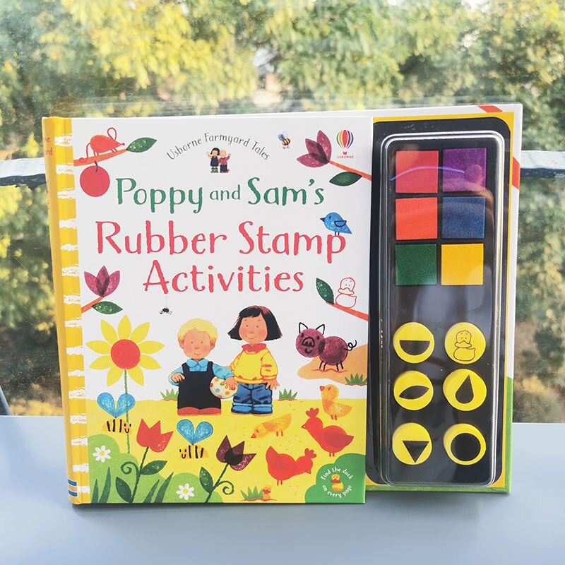 26*22*1.4cm Baby Fingerprint English drawing Book with Rubber Stamp Ink Pad kids Doodling Paint Learning Book Animals Garden: poppy and sams